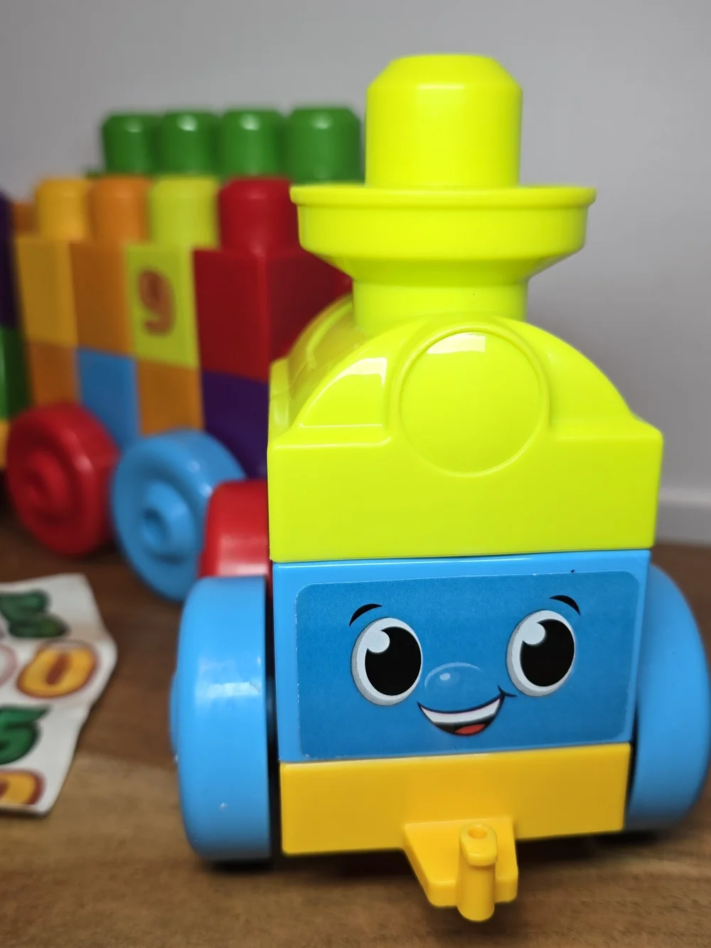 Mega Blocks 123 Colorful Stacking Train Toy - Blue, Yellow, Red.